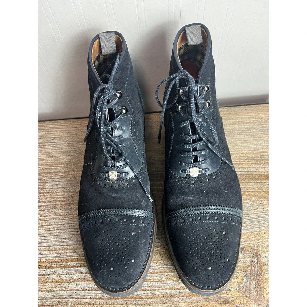 Men’s Brimarts Oxford Wingtip Blue Suede Boots Shoes Made In Italy Size 46